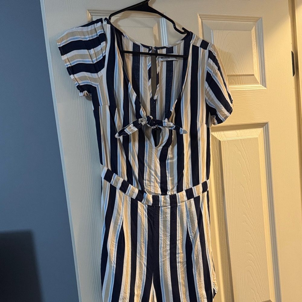 Hollister Navy and White Striped Jumpsuit